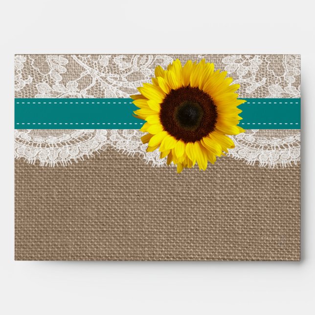 The Rustic Sunflower Wedding Collection - Teal Envelope (Front)