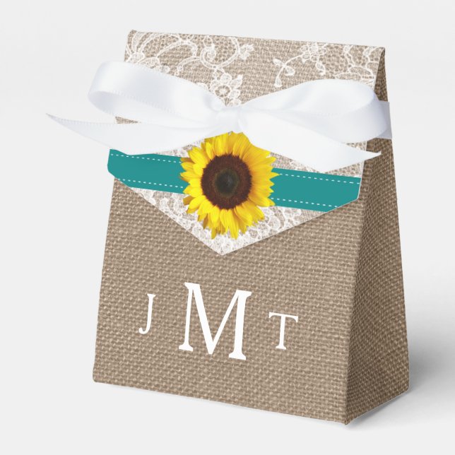 The Rustic Sunflower Wedding Collection - Teal Favor Boxes (Front Side)