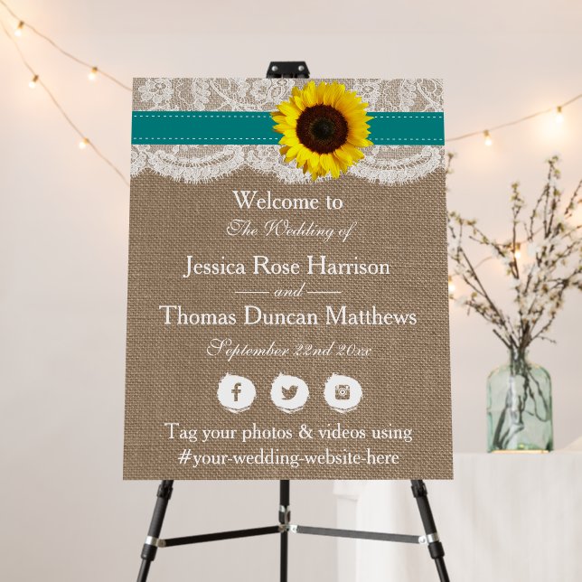 The Rustic Sunflower Wedding Collection - Teal Foam Board (In Situ (Stand))