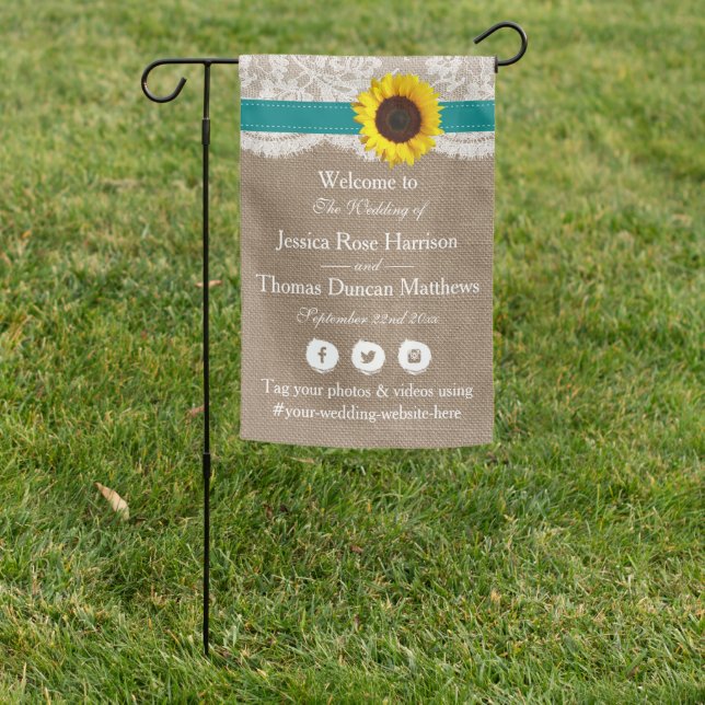 The Rustic Sunflower Wedding Collection - Teal Garden Flag (In SItu)