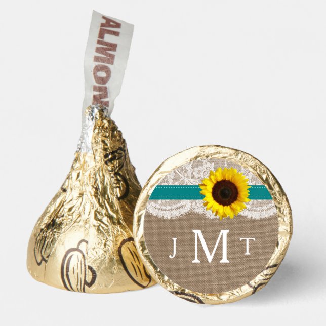 The Rustic Sunflower Wedding Collection - Teal Hershey®'s Kisses® (Front)