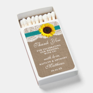 The Rustic Sunflower Wedding Collection - Teal Matchboxes