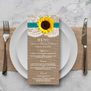 The Rustic Sunflower Wedding Collection - Teal Menu
