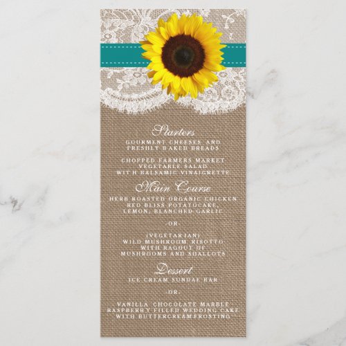 The Rustic Sunflower Wedding Collection _ Teal Menu