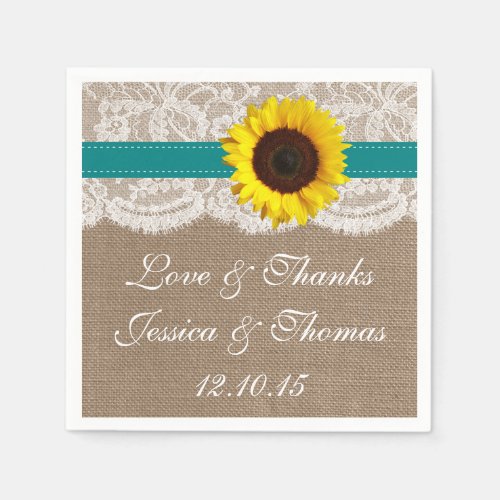 The Rustic Sunflower Wedding Collection _ Teal Paper Napkins