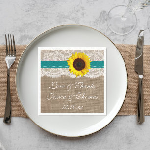 The Rustic Sunflower Wedding Collection - Teal Paper Napkins