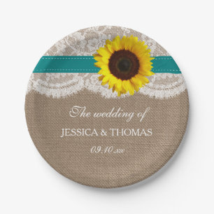The Rustic Sunflower Wedding Collection - Teal Paper Plates