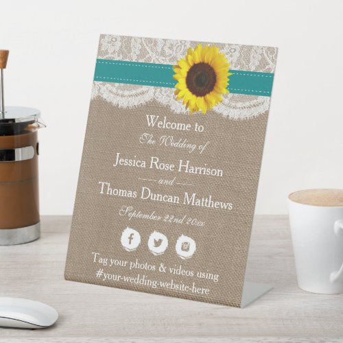 The Rustic Sunflower Wedding Collection _ Teal Pedestal Sign