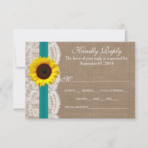 The Rustic Sunflower Wedding Collection _ Teal RSVP Card