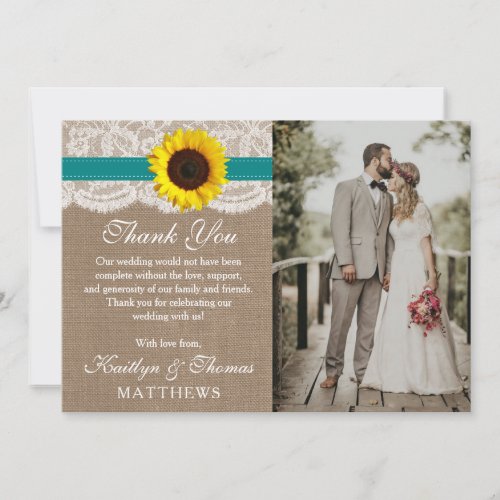 The Rustic Sunflower Wedding Collection _ Teal Thank You Card