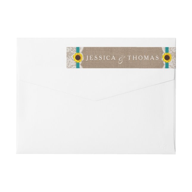 The Rustic Sunflower Wedding Collection - Teal Wrap Around Label (Back)