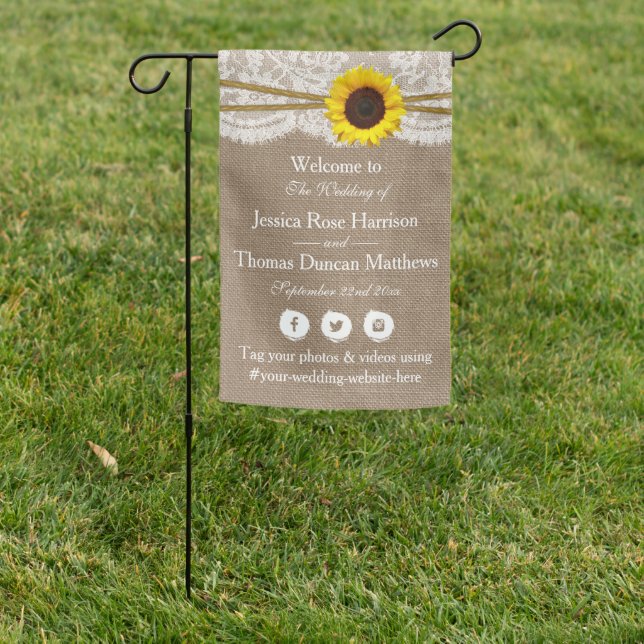 The Rustic Sunflower Wedding Collection Welcome Garden Flag (In SItu)