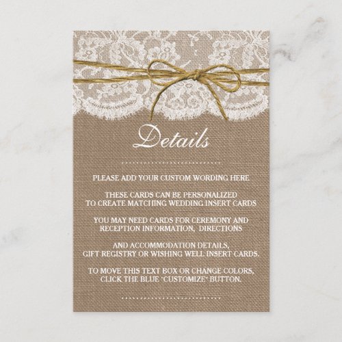 The Rustic Twine Bow Wedding Collection Enclosure Card