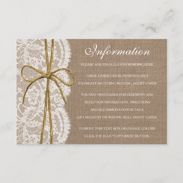 The Rustic Twine Bow Wedding Collection Enclosure Card (Front)