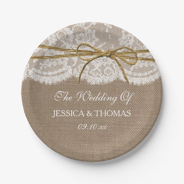 The Rustic Twine Bow Wedding Collection Paper Plates (Front)