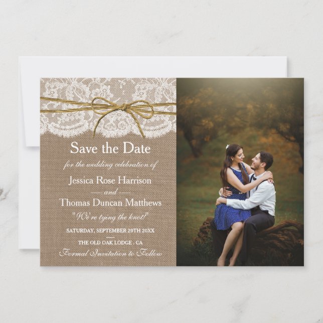 The Rustic Twine Bow Wedding Collection Photo Save The Date (Front)
