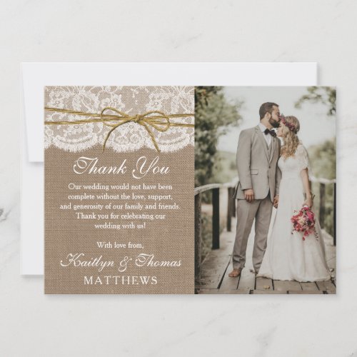 The Rustic Twine Bow Wedding Collection Photo Thank You Card