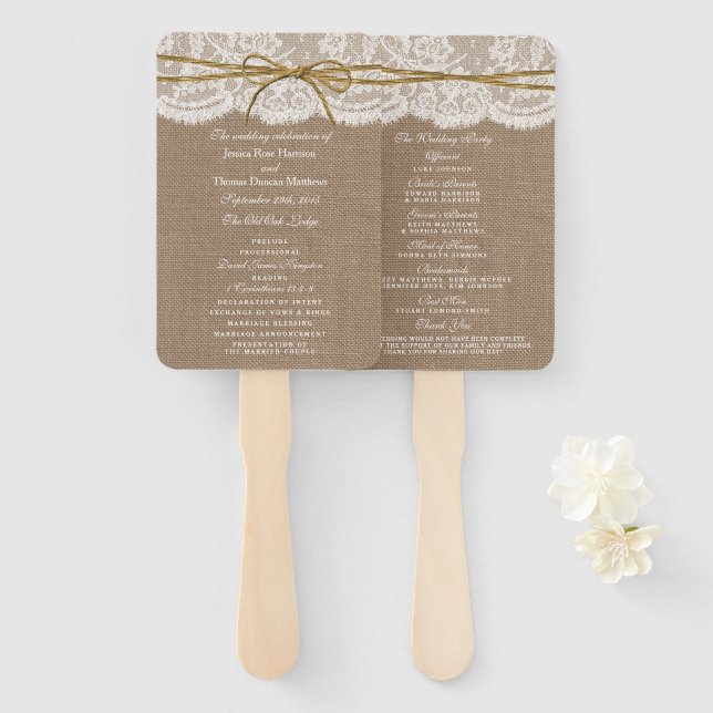 The Rustic Twine Bow Wedding Collection - Programs Hand Fan (Front and Back)