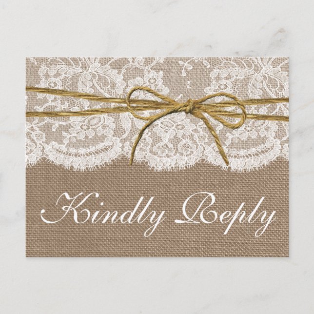 The Rustic Twine Bow Wedding Collection - RSVP Invitation Postcard (Front)