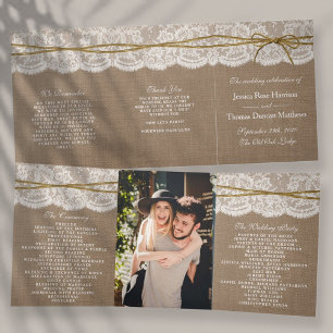 The Rustic Twine Bow Wedding Collection Tri-Fold Program