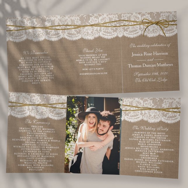 The Rustic Twine Bow Wedding Collection Tri-Fold Program (Creator Uploaded)