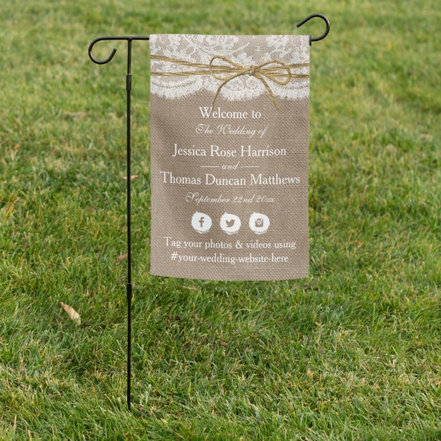 The Rustic Twine Bow Wedding Collection Welcome Garden Flag (In SItu)