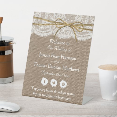 The Rustic Twine Bow Wedding Collection Welcome Pedestal Sign