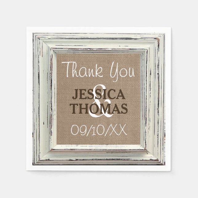 The Rustic White Frame & Burlap Wedding Collection Paper Napkins (Front)