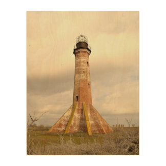 The Sabine Pass Lighthouse in Winter Wood Wall Decor