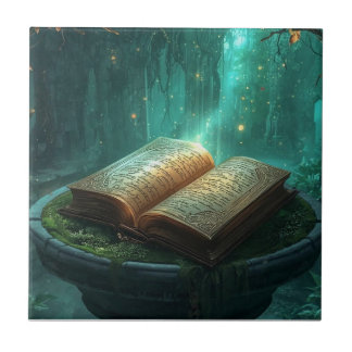 The Sacred Book of Moss and Magic Ceramic Tile