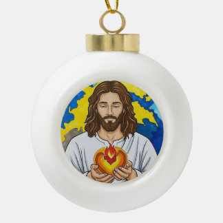 The Sacred Heart of Jesus Ceramic Ball Christmas Ornament