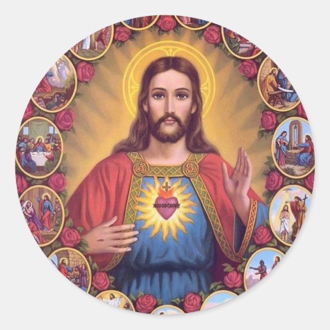 The Sacred Heart Of Jesus Classic Round Sticker (Front)