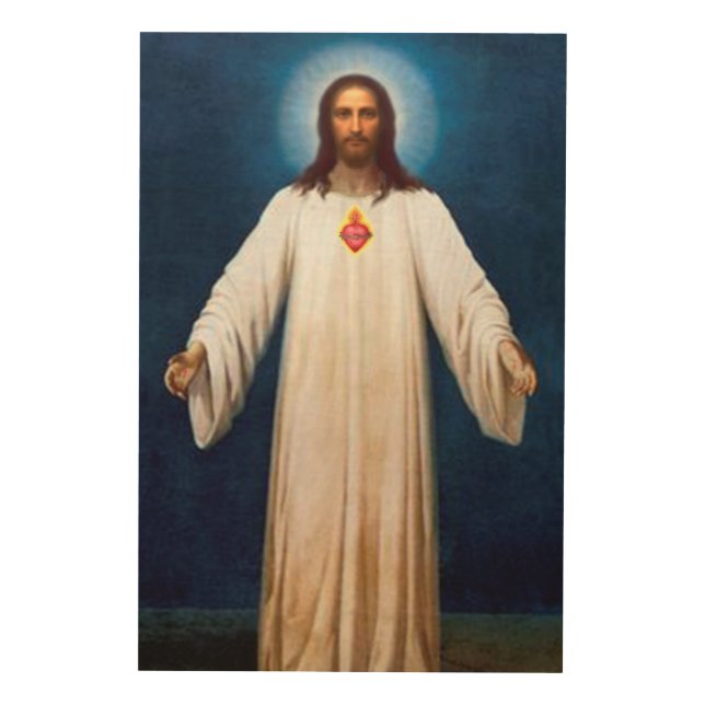 The Sacred Heart of Jesus Devotional Image. Wood Wall Art (Front)