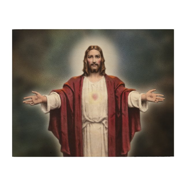 The Sacred Heart of Jesus Devotional Image Wood Wall Art (Front)