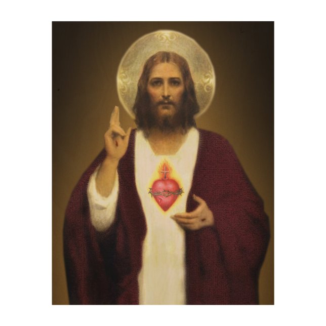 The Sacred Heart of Jesus Wood Wall Art (Front)