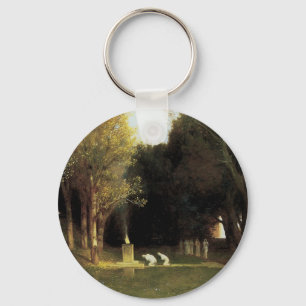 The Sacred Wood by Arnold Bocklin, Vintage Art Keychain