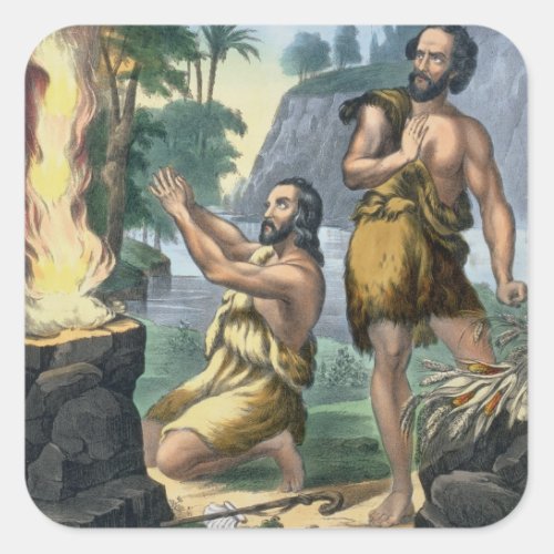 The Sacrifice of Cain and Abel from a bible print Square Sticker