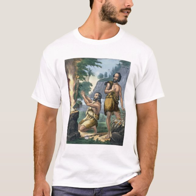 The Sacrifice of Cain and Abel, from a bible print T-Shirt (Front)