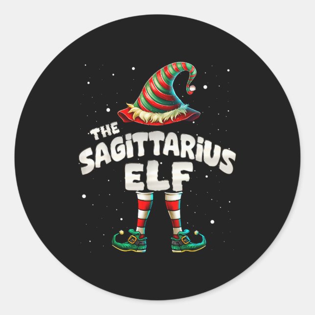 The Sagittarius Elf Family Matching Group Christma Classic Round Sticker (Front)