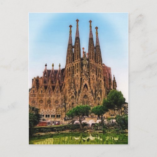 The Sagrada Familia Barcelona Spain Painted Postcard