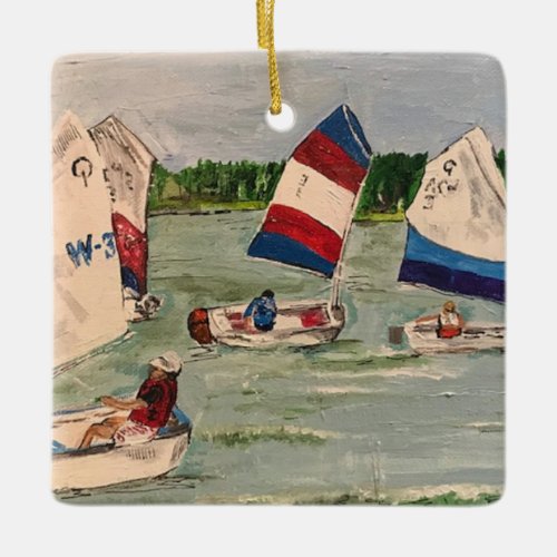 The Sailing Lesson  painting by Willowcatdesigns Ceramic Ornament