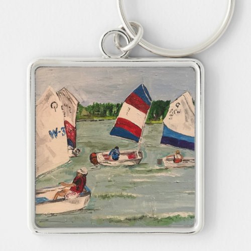 The Sailing Lesson  painting by Willowcatdesigns Keychain