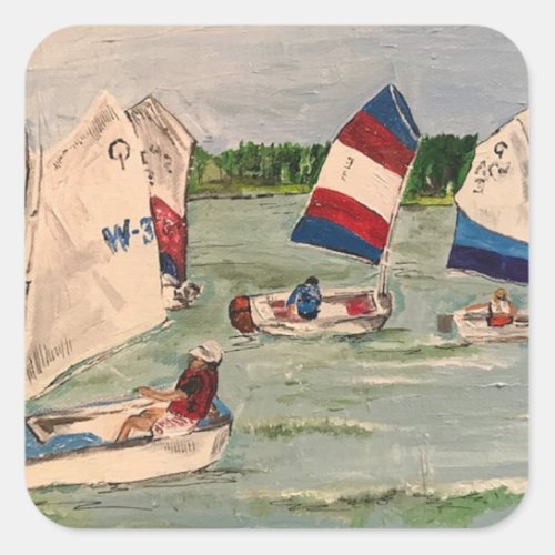 The Sailing Lesson  painting by Willowcatdesigns Square Sticker