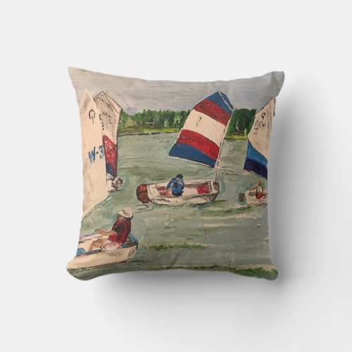 The Sailing Lesson  painting by Willowcatdesigns Throw Pillow