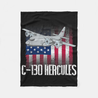 The Salty Veteran C-130 Hercules American Flag Mil Fleece Blanket