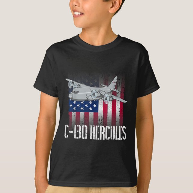The Salty Veteran C-130 Hercules American Flag Mil T-Shirt (Front)