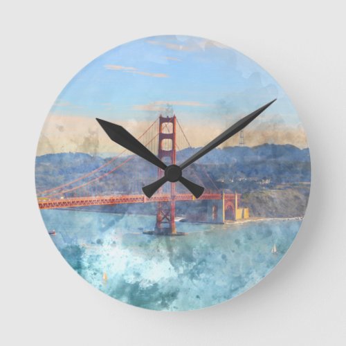 The San Francisco Golden Gate Bridge in California Round Clock