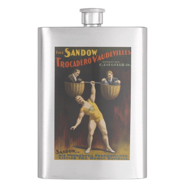 The Sandow Eugen Sandow Vaudeville Weightlifter  Flask (Front)