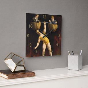 The Sandow Eugen Sandow Vaudeville Weightlifter  Square Wall Clock
