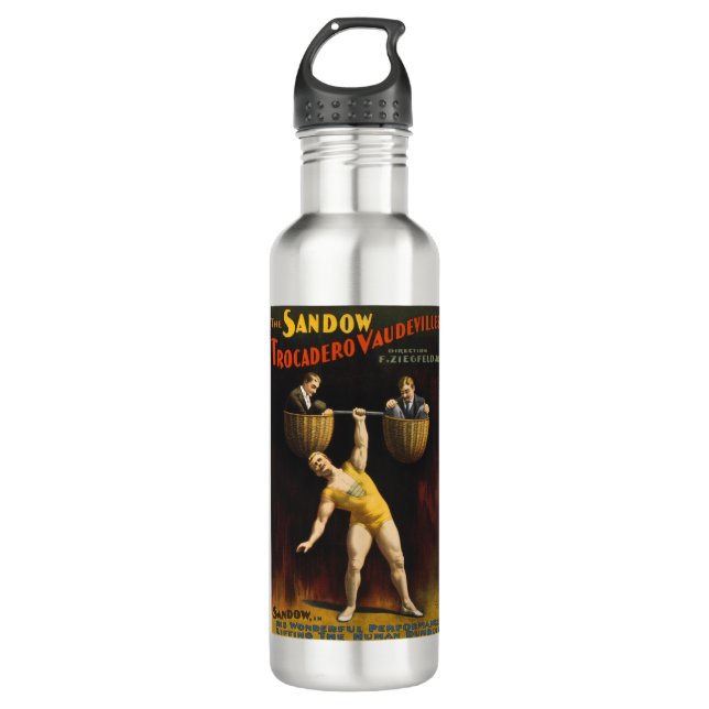 The Sandow Eugen Sandow Vaudeville Weightlifter  Stainless Steel Water Bottle (Front)